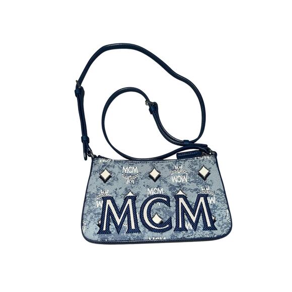 MCM Handbags - MCM Monogram Blue Canvas Adjustable Shoulder Bag
